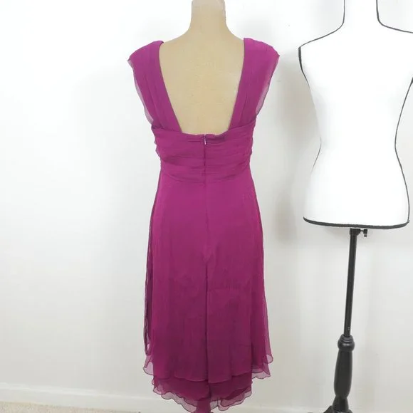 Tadashi Magenta Purple Silk Vintage Glamour Size 12 Layered Hem Retro Dress - Picture 8 of 11